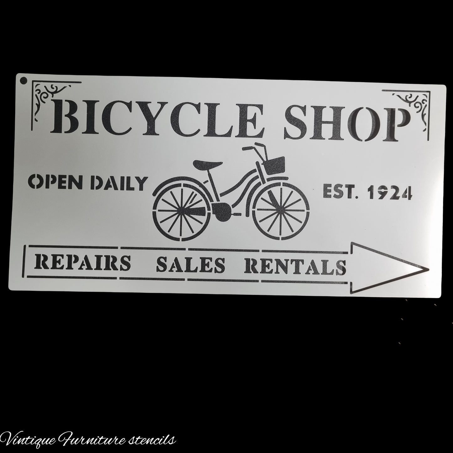 Country themed furniture paint stencil-Bicycle shop 300mm x150mm