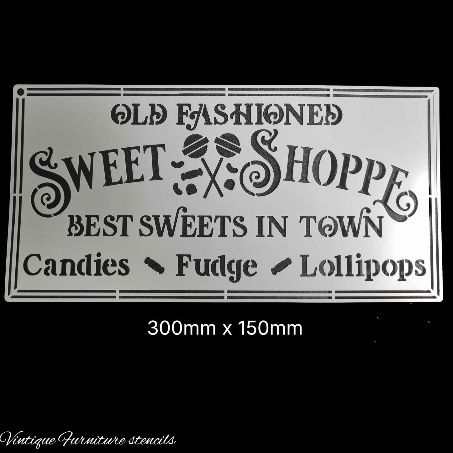 Country themed furniture paint stencil-Sweet shop 300mm x 150mm