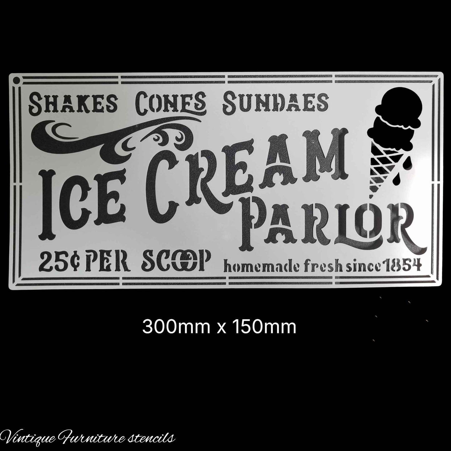 Country themed furniture paint stencil-Ice Cream Parlor 300mm x 150mm