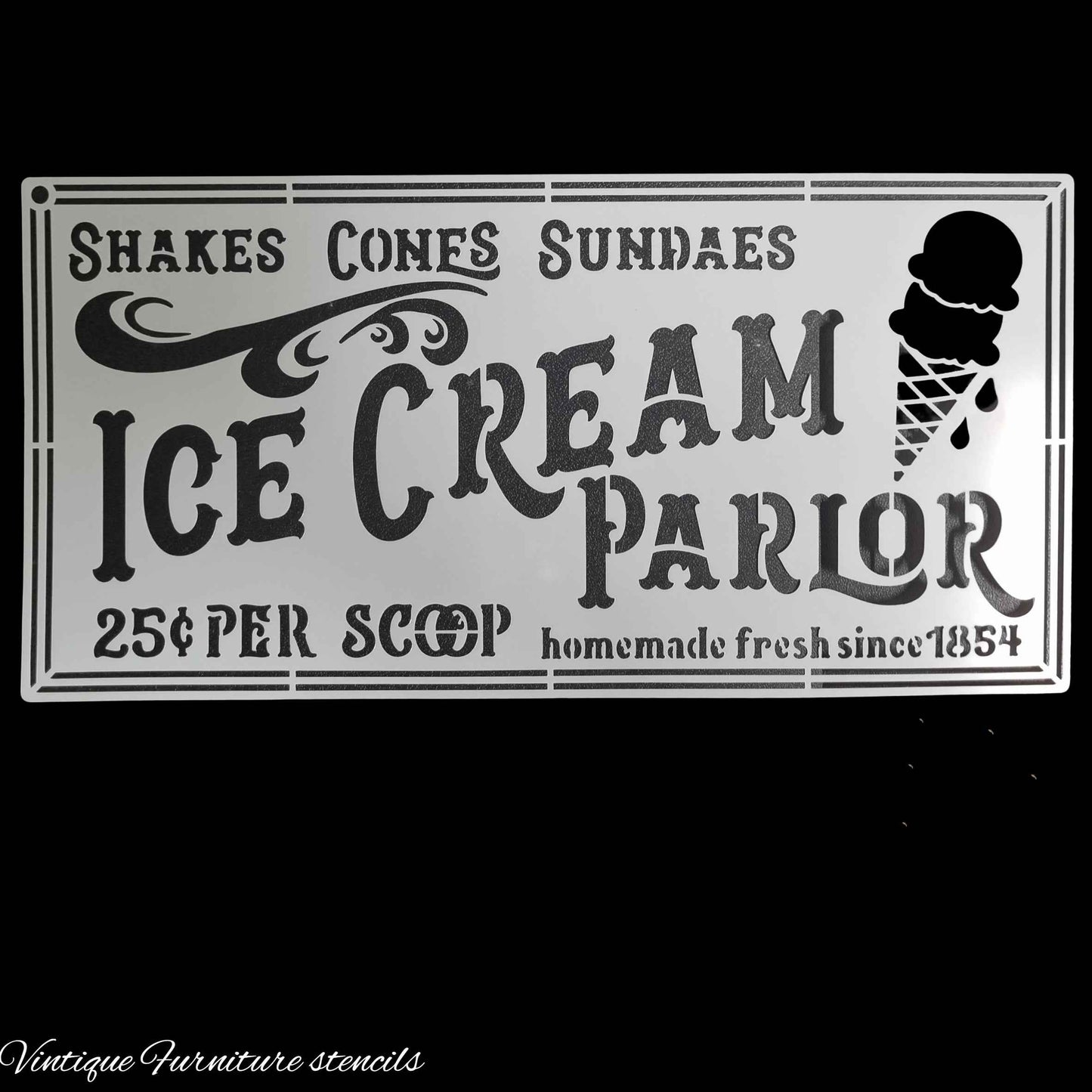 Country themed furniture paint stencil-Ice Cream Parlor 300mm x 150mm