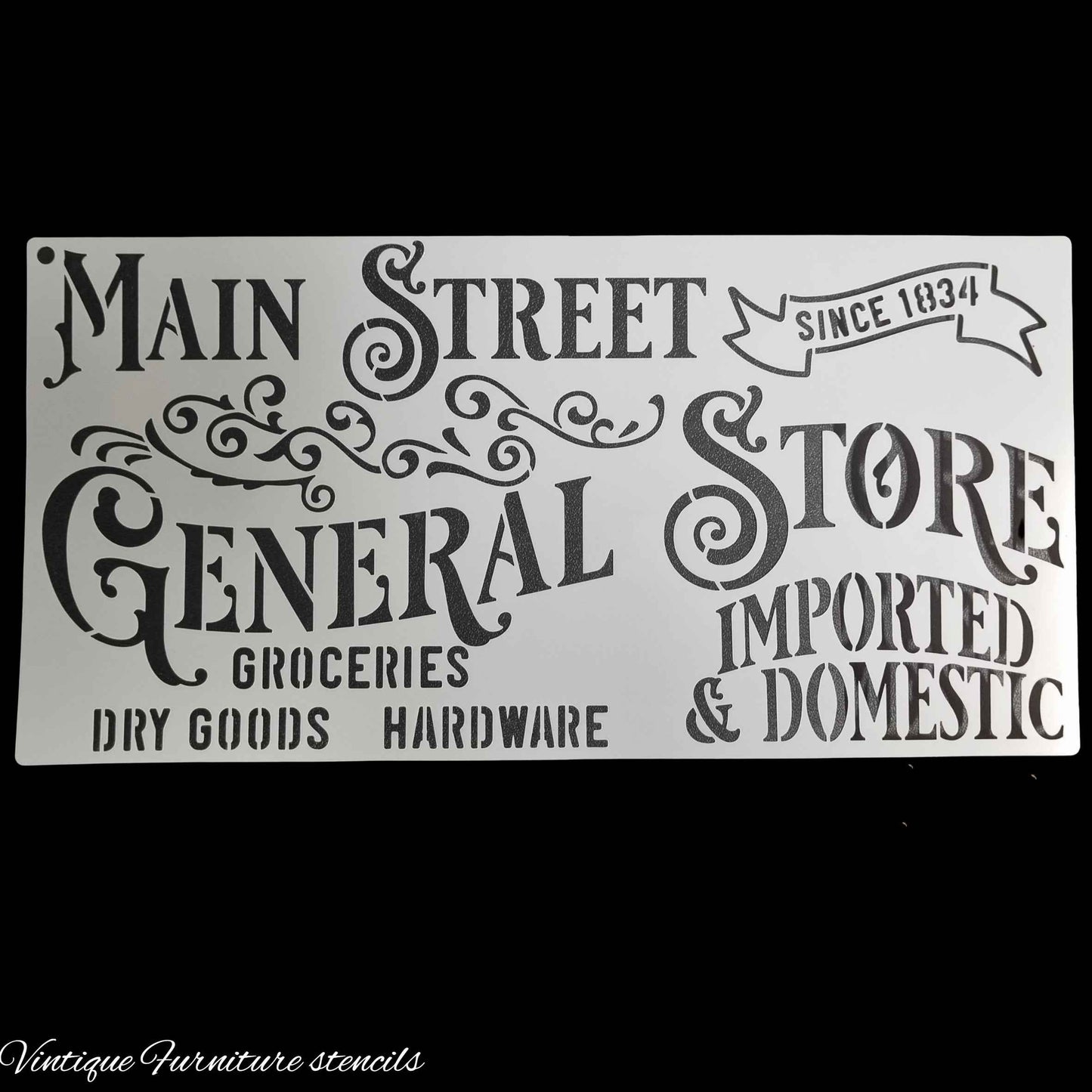 Country themed furniture paint stencil-GENERAL STORE 300mm x 150mm