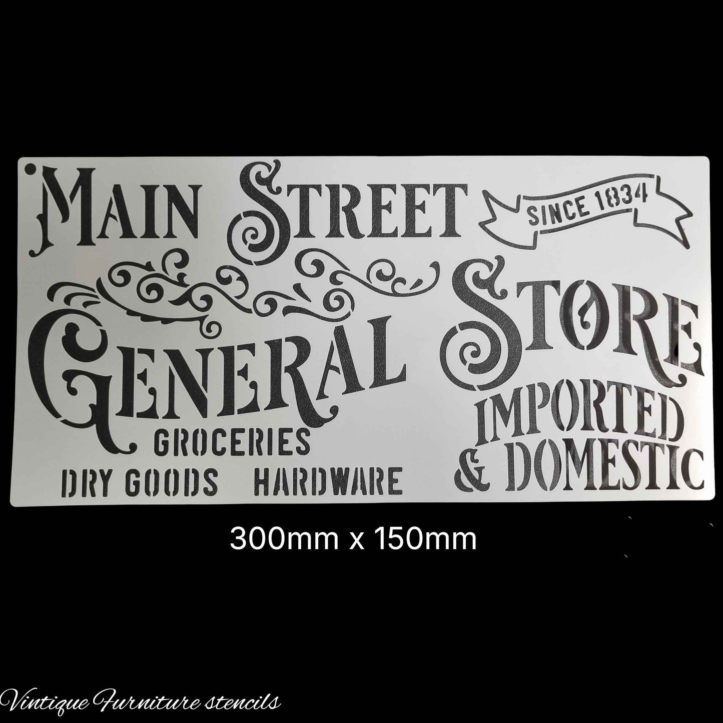 Country themed furniture paint stencil-GENERAL STORE 300mm x 150mm
