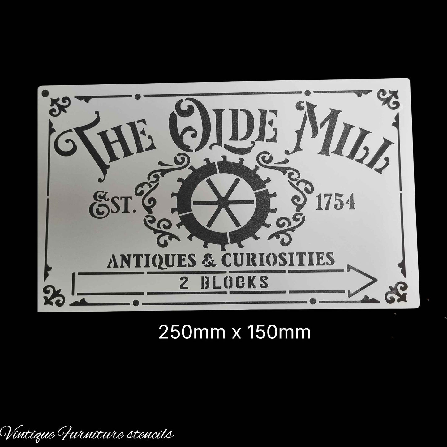 Country themed furniture paint stencil-OLDE MILL 250mm x 150mm