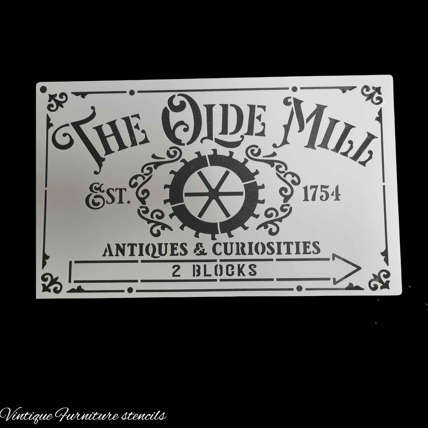 Country themed furniture paint stencil-OLDE MILL 250mm x 150mm