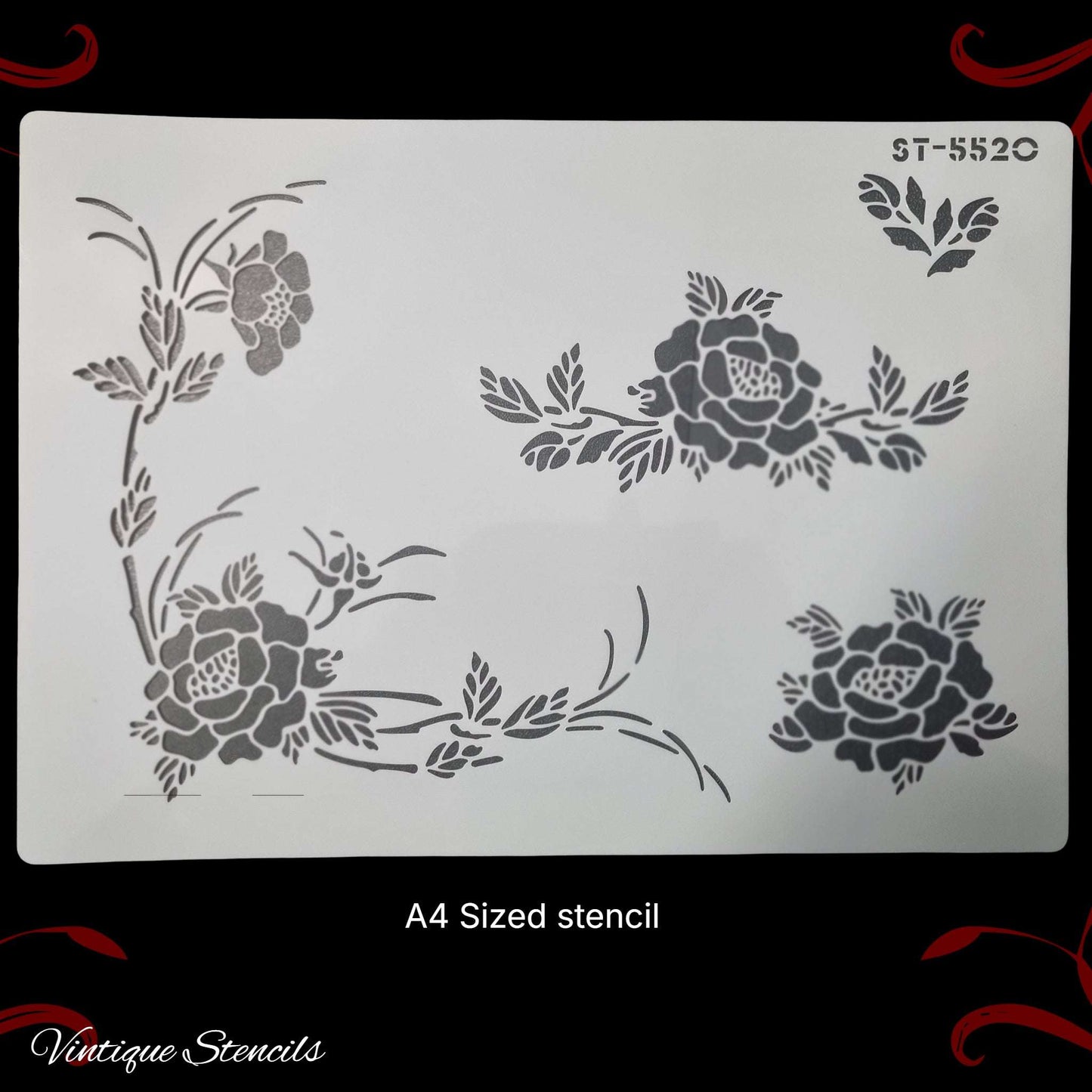 group of of Roses Vintage furniture paint stencil (A4 Size)
