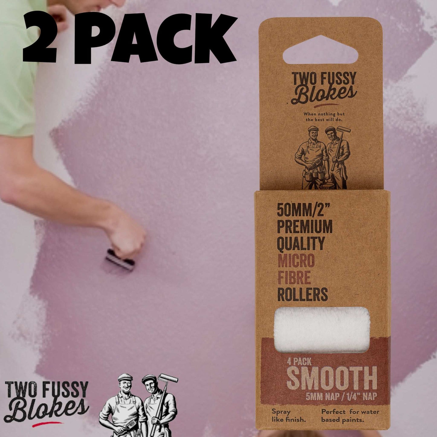 50mm Microfibre Paint Mini-Roller Sleeve -4 Pack-Smooth 5mm Nap From Two Fussy Blokes