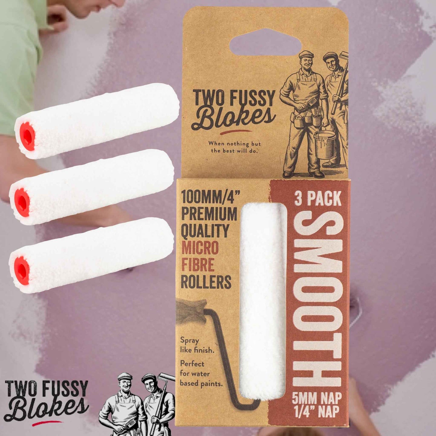 100mm Microfibre Paint Mini-Roller Sleeve 3 Pack -Smooth 5mm Nap From Two Fussy Blokes (Copy)