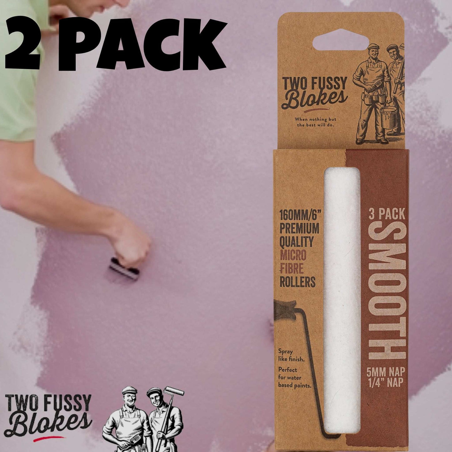 160mm Microfibre Paint Mini-Roller Sleeve 3 Pack -Smooth 5mm Nap From Two Fussy Blokes