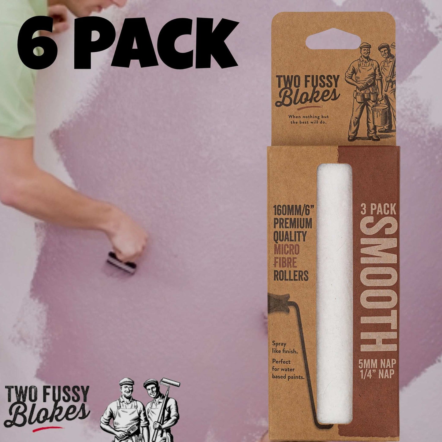 160mm Microfibre Paint Mini-Roller Sleeve 3 Pack -Smooth 5mm Nap From Two Fussy Blokes