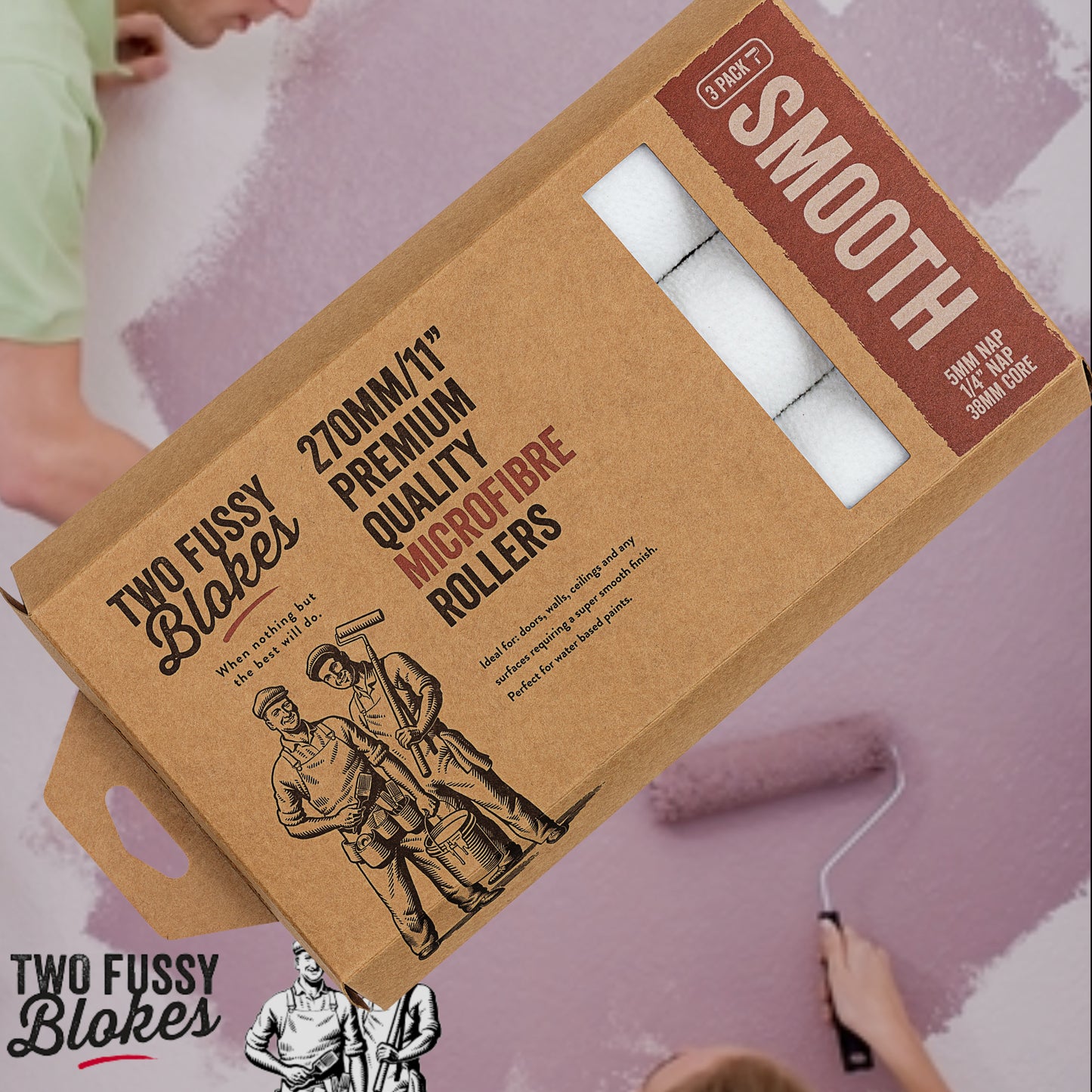 270mm Microfibre Paint Roller Sleeve -Smooth 5mm Nap(3 PACK) From Two Fussy Blokes