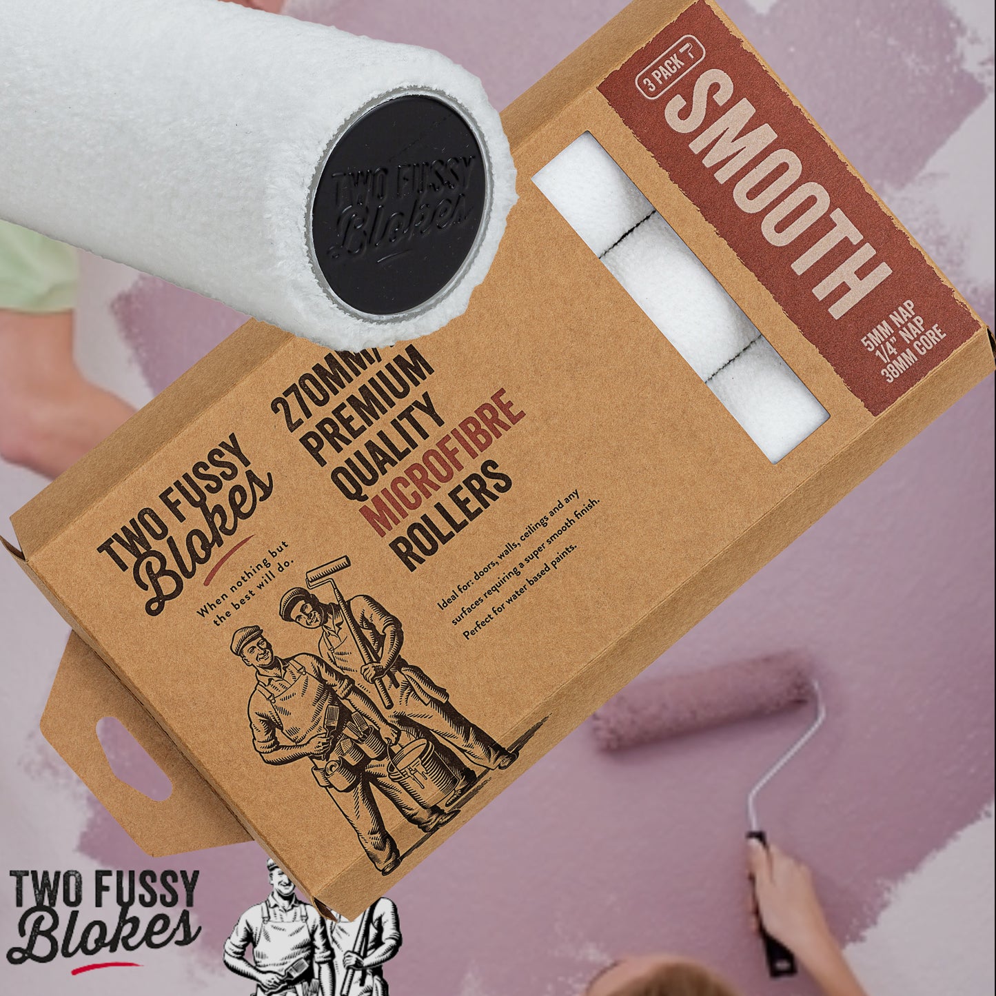 270mm Microfibre Paint Roller Sleeve -Smooth 5mm Nap(3 PACK) From Two Fussy Blokes
