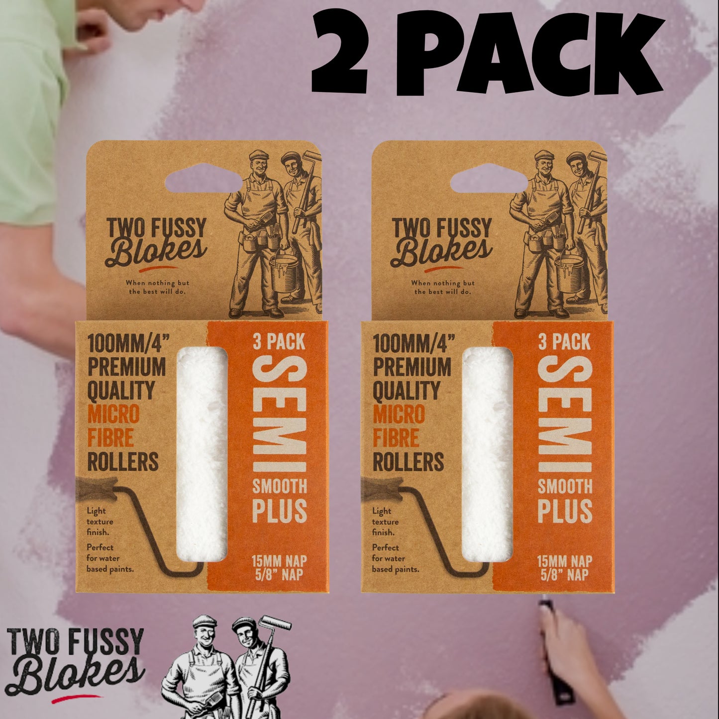 100mm Microfibre Paint Mini-Roller Sleeve 3 Pack -Semi-Smooth 15mm Nap From Two Fussy Blokes