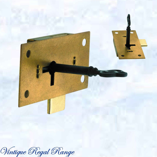 Antique polished brass Drawer Lock & Key 63W x 48mmH