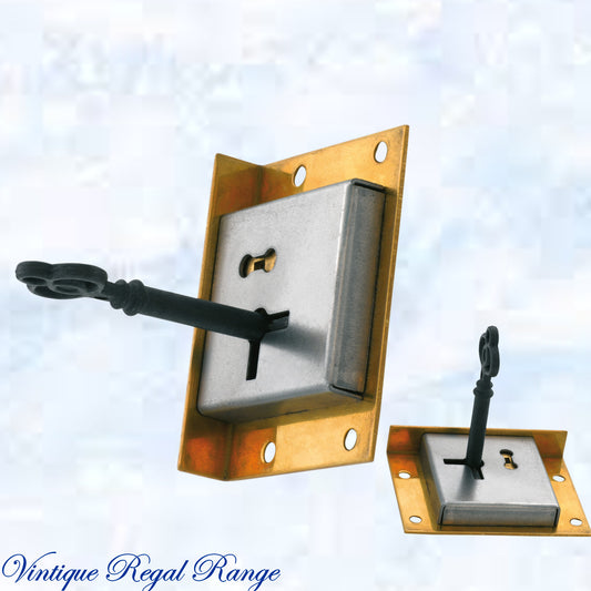 Antique polished brass Drawer Lock & Key 63W x 48mmH