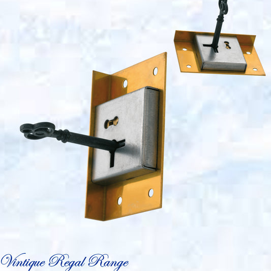 Antique polished brass Drawer Lock & Key 76W x 48mmH