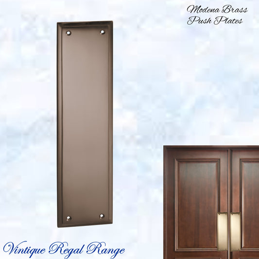 Antiqued Brass MODENA Polished brass Push Plate 300mm x 75mm