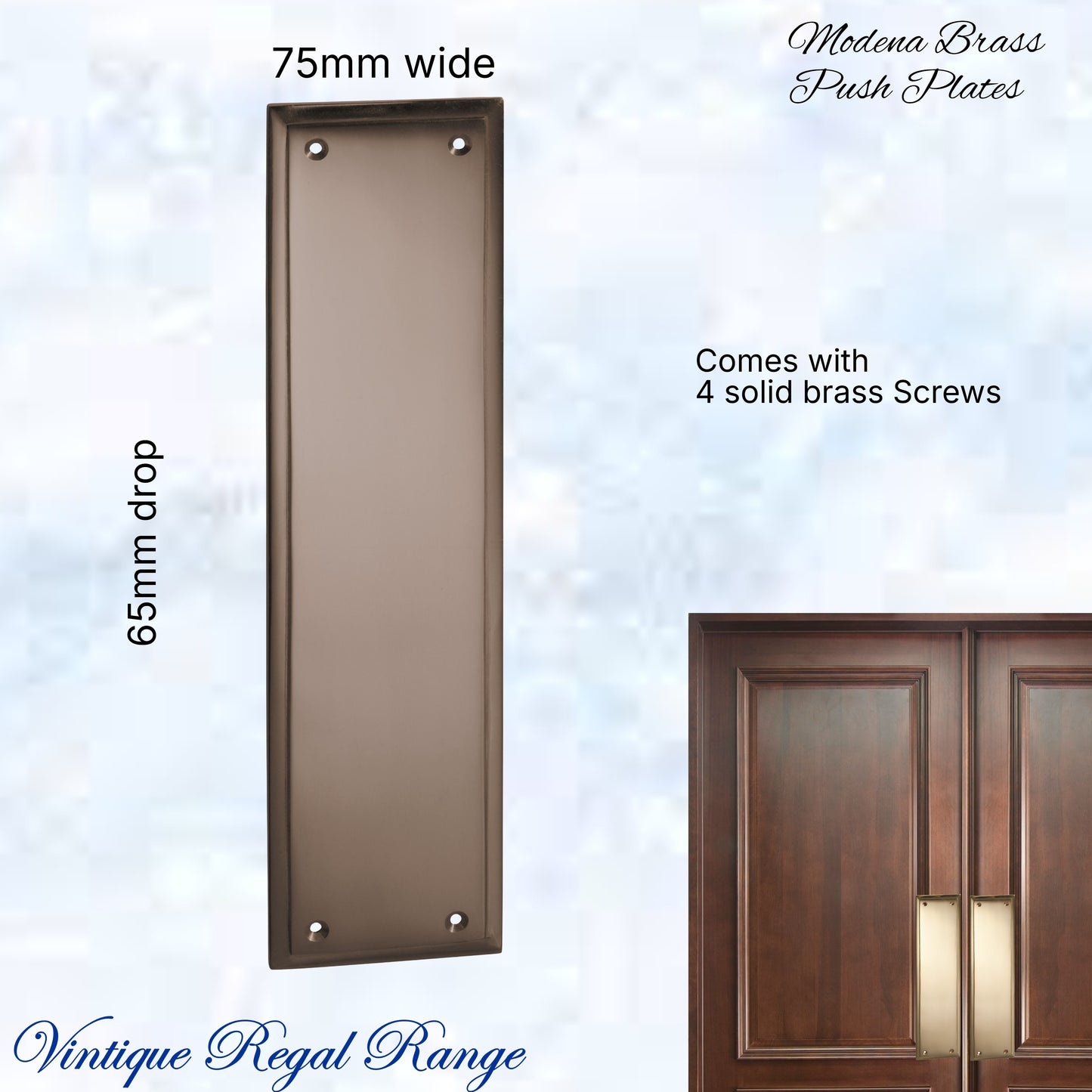 Antiqued Brass MODENA Polished brass Push Plate 300mm x 75mm