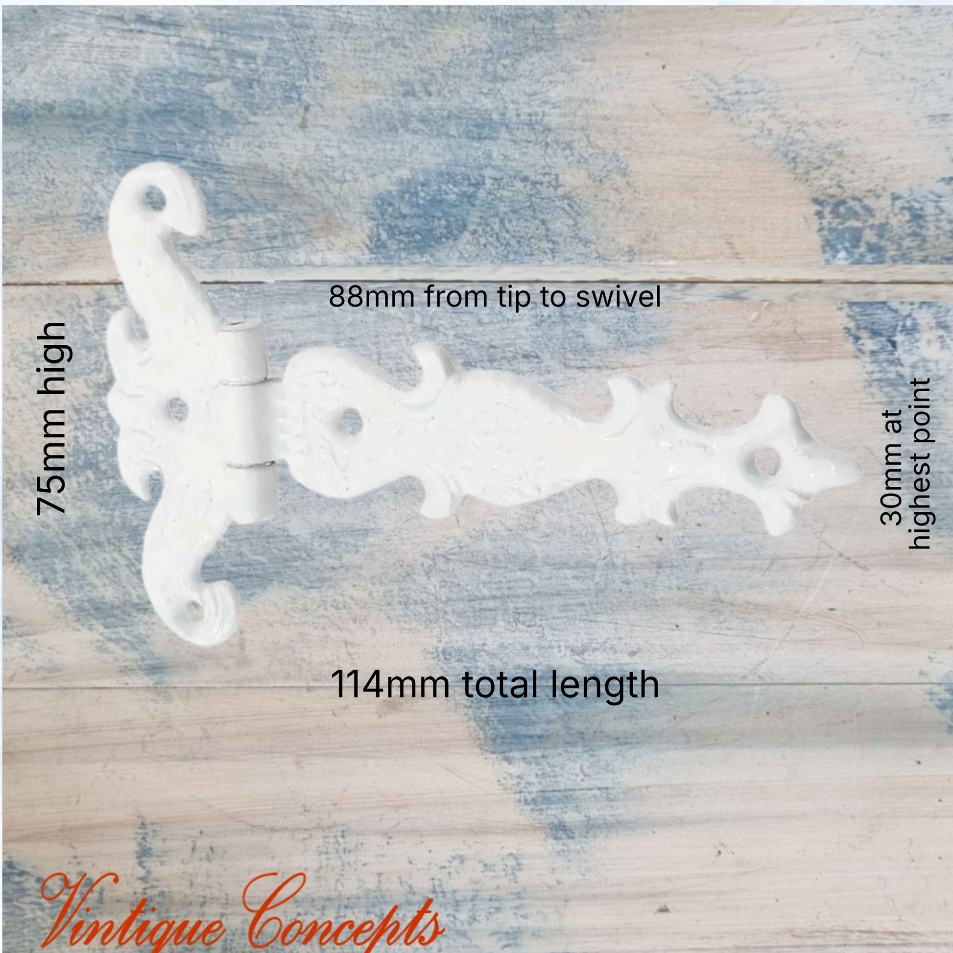 Antique Fancy Cabinet T-Hinge White 114mm x 75mm