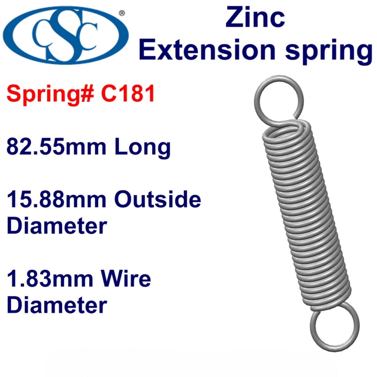 Zinc Extension Spring 101.6mm Long (14.3 OD x 1.19 WD) C183 from Century