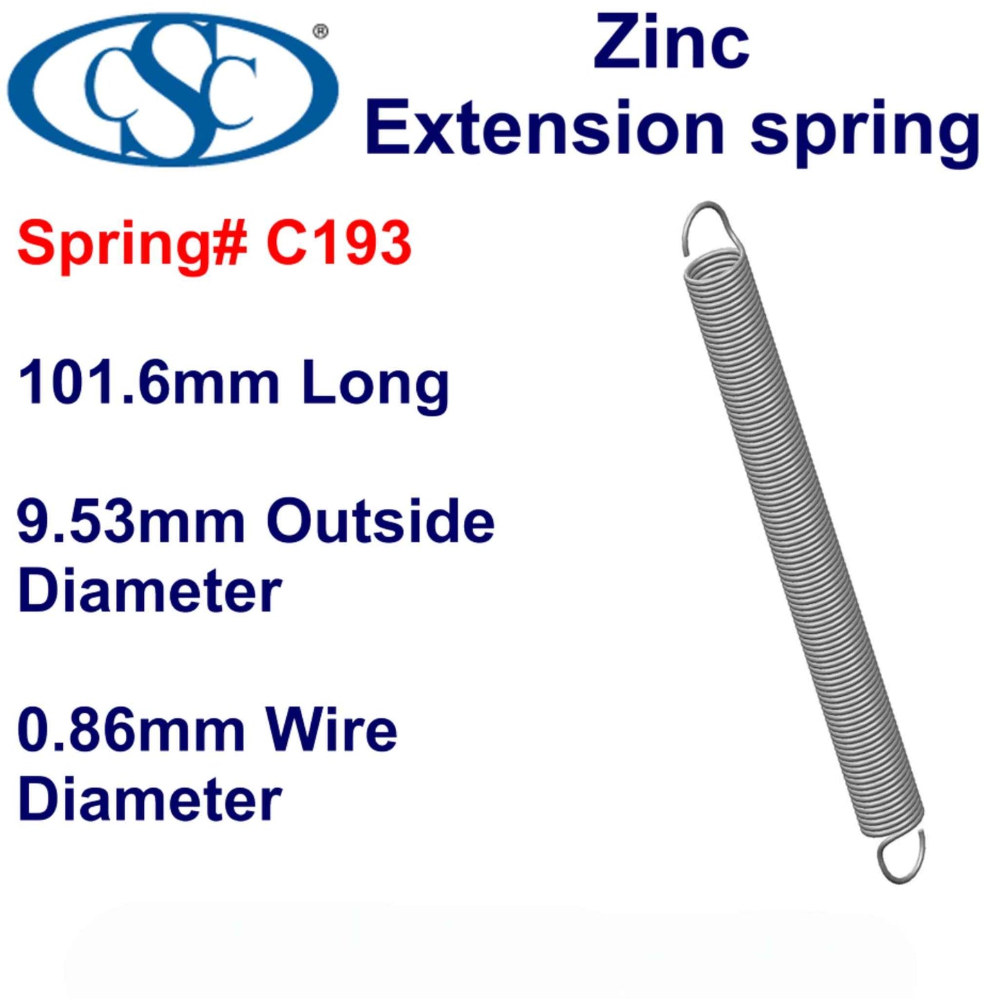 Zinc Extension Spring 127mm Long (6.35 OD x 0.86 WD) C193 from Century