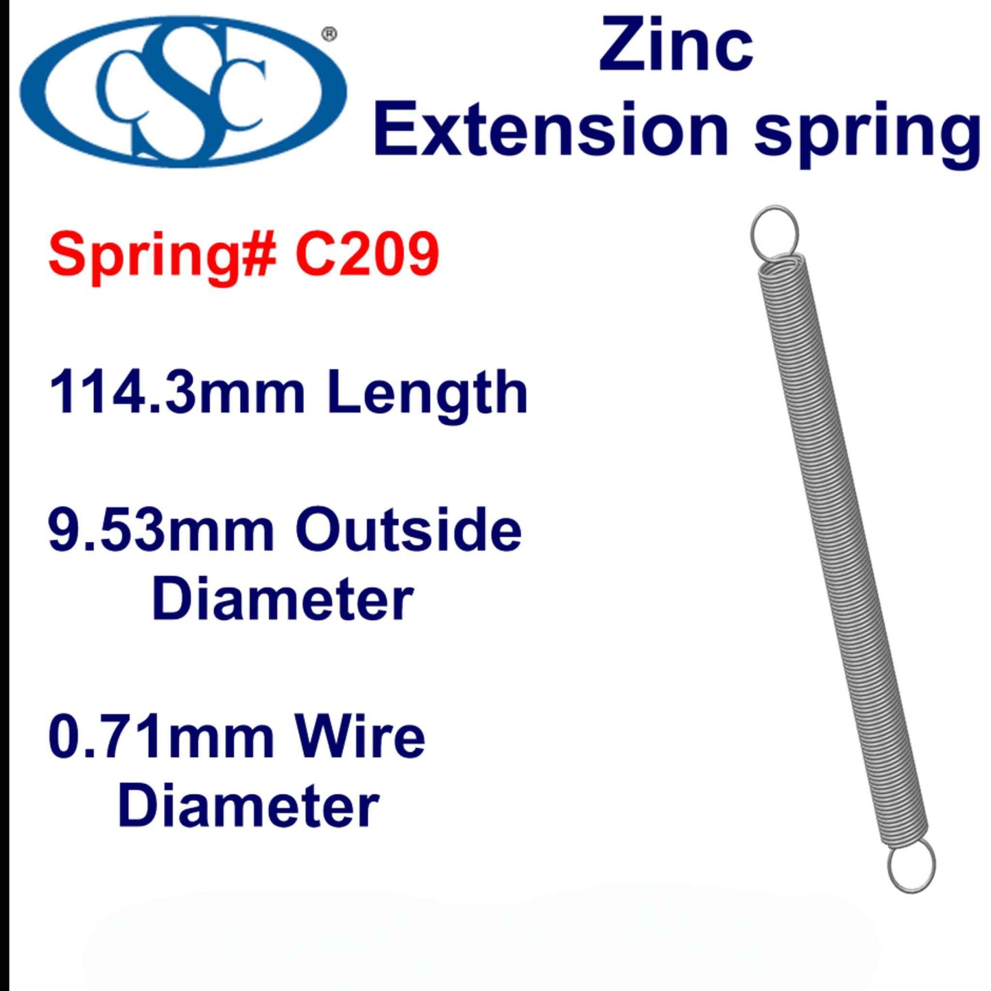 Zinc Extension Spring 95.25mm Long (9.53 OD x 1.04 WD) C215 from Century