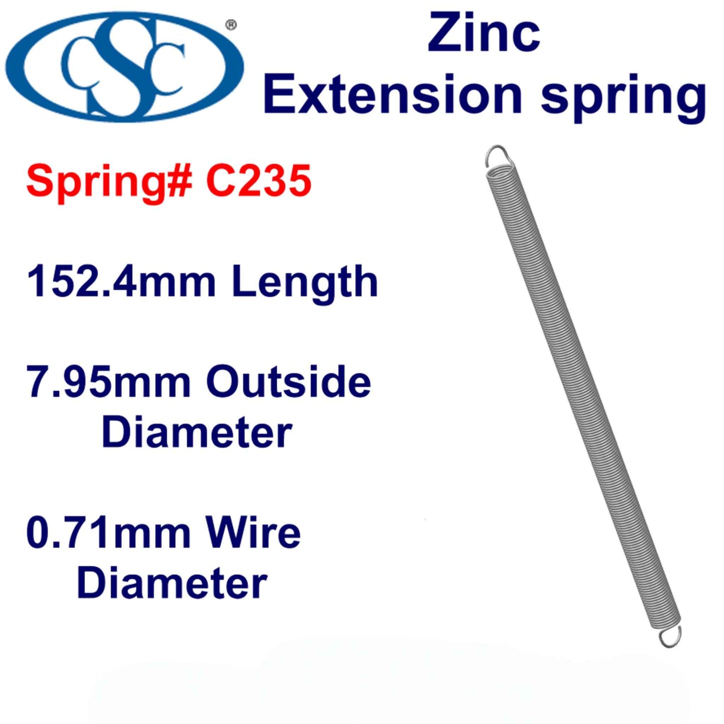 Zinc Extension Spring 152.4mm Long (7.95 OD x 0.71 WD) C235 from Century (Copy)