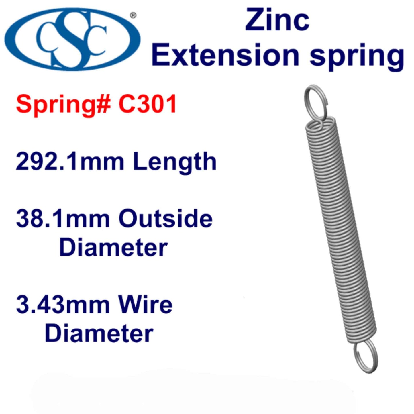 Zinc Extension Spring 304.8mm Long (25.4 OD x 2.67 WD) C303 from Century