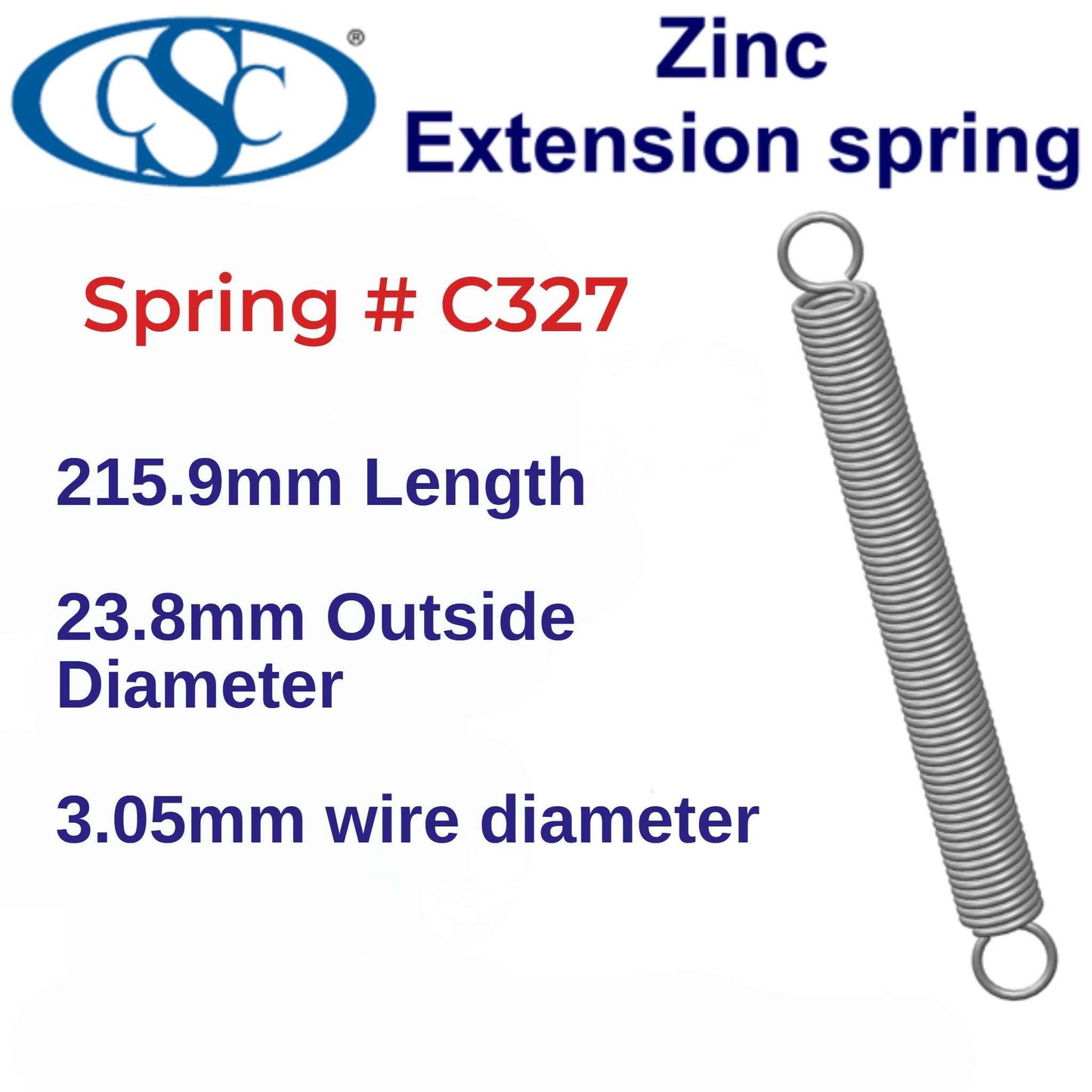 Zinc Extension Spring 215.9mm Long (22.23 OD x 2.67 WD) C329 from Century