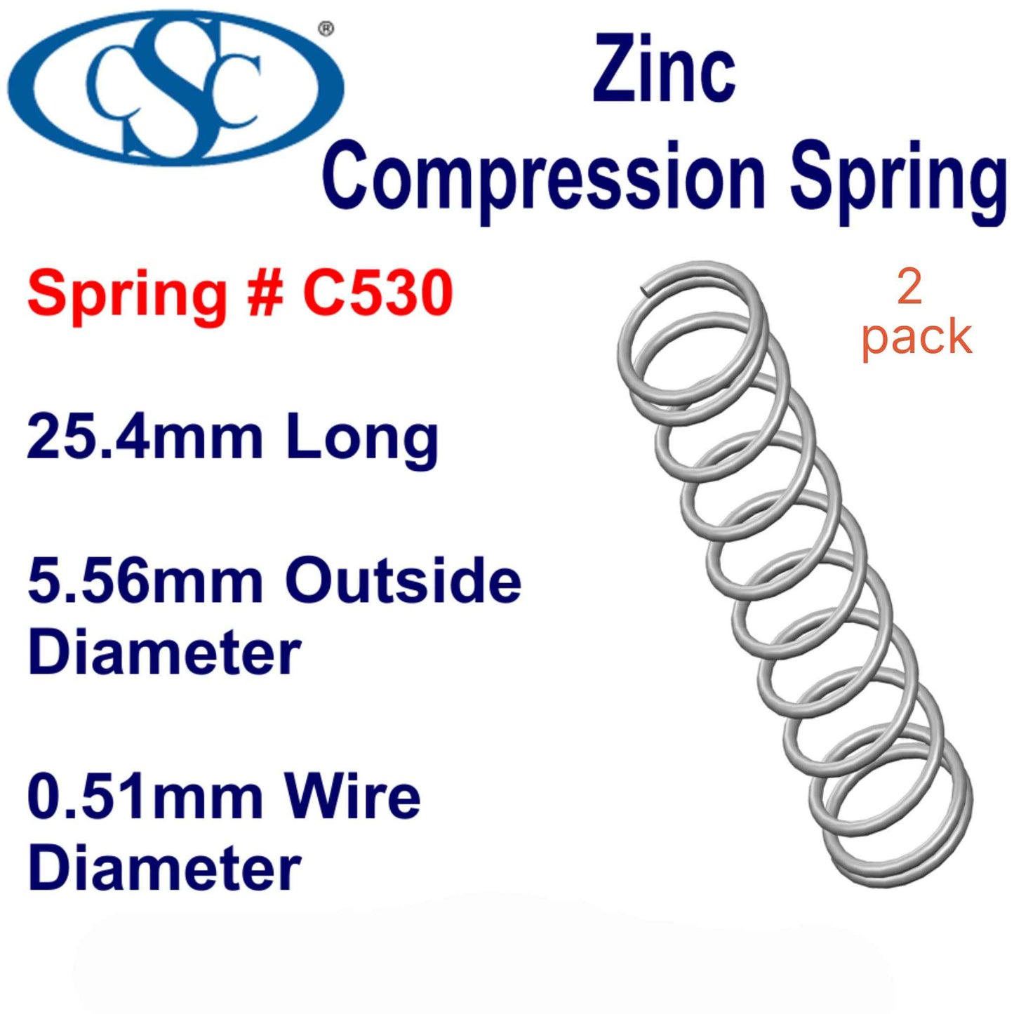 Zinc Compression Spring 25.4mm Long (4.78 OD x 0.33 WD ) C532 (2 pack) from Century