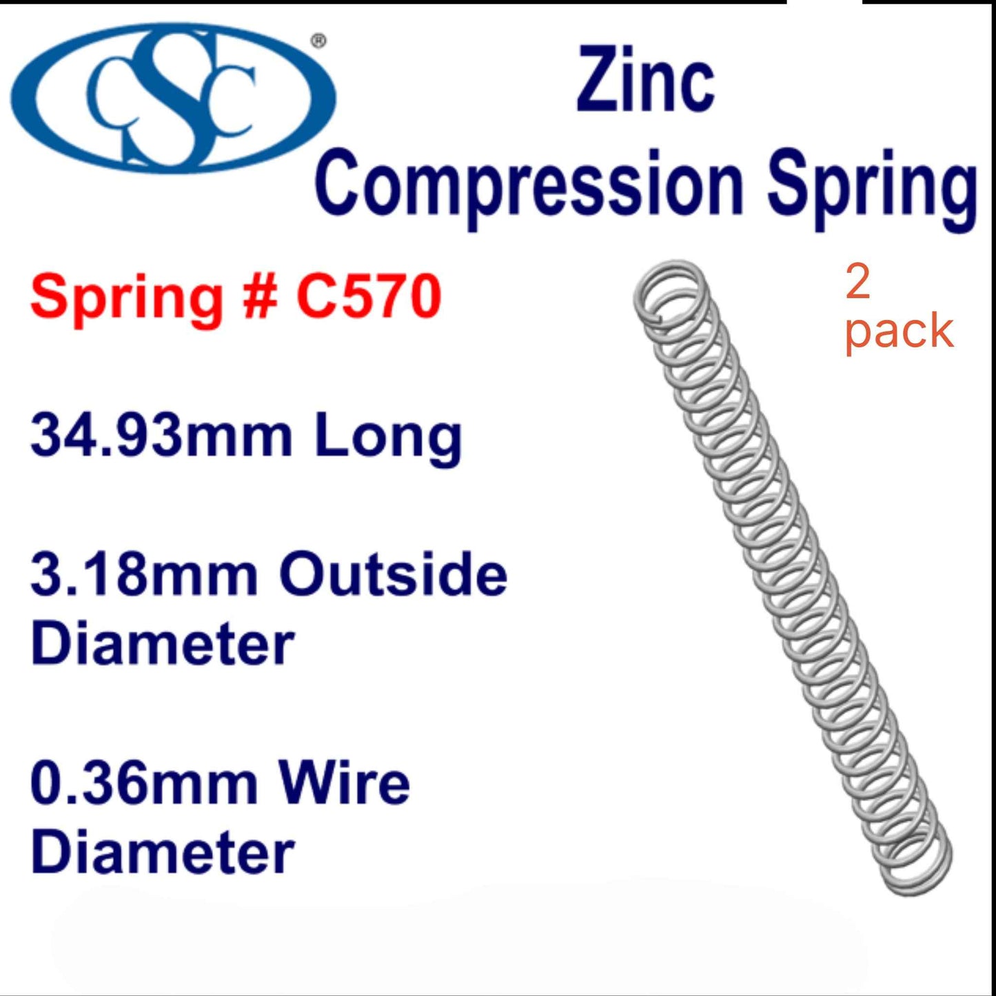 Zinc Compression Spring 34.93mm Long (3.96 OD x 0.41 WD) C576 (2 pack) from Century