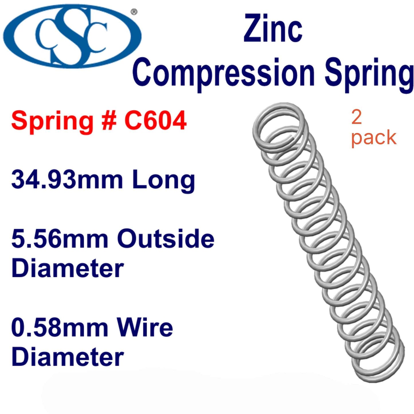 Zinc Compression Spring 34.93mm Long (5.56 OD x 0.58 WD) C604 (2 pack) from Century
