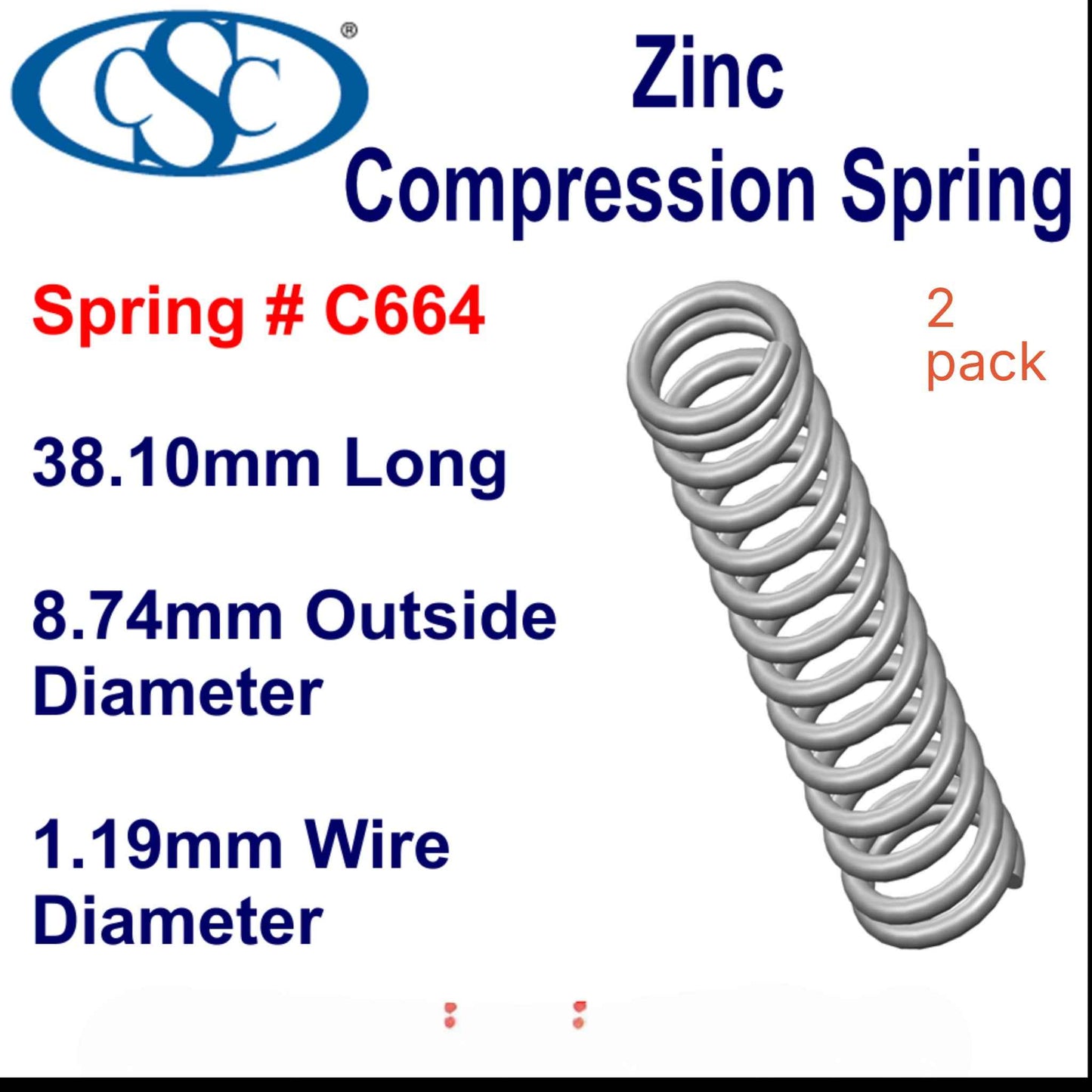 Zinc Compression Spring 38.1mm Long (8.74 OD x 1.19 WD) C664 (2 pack) from Century