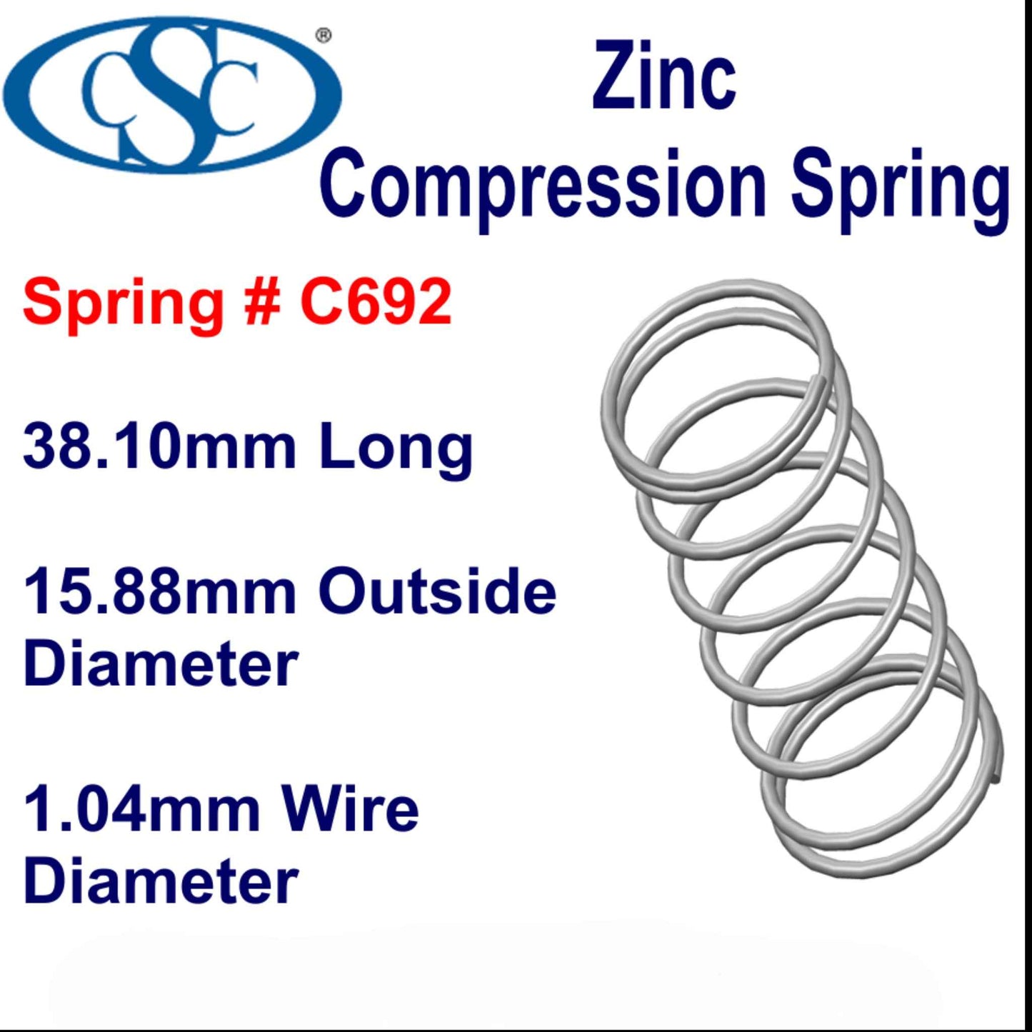 Zinc Compression Spring  25.4mm Long (12.7 OD x 1.57 WD) C700 (each) from Century