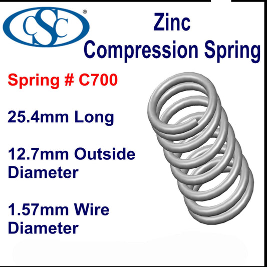 Zinc Compression Spring 25.4mm Long (14.3 OD x 1.37 WD) C702 (each) from Century