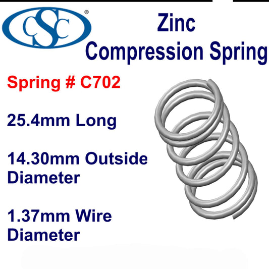 Zinc Compression Spring 38.1 mm Long (12.7 OD x 1.04 WD) C704 (each) from Century