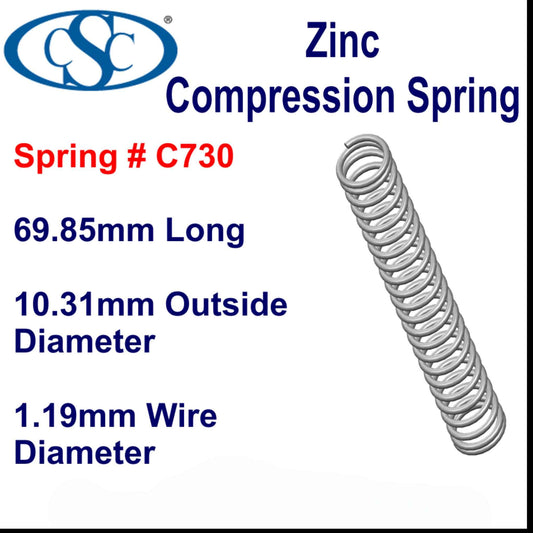 Zinc Compression Spring  69.85mm long (12.7 OD x 1.83 WD) C736 (each) from Century