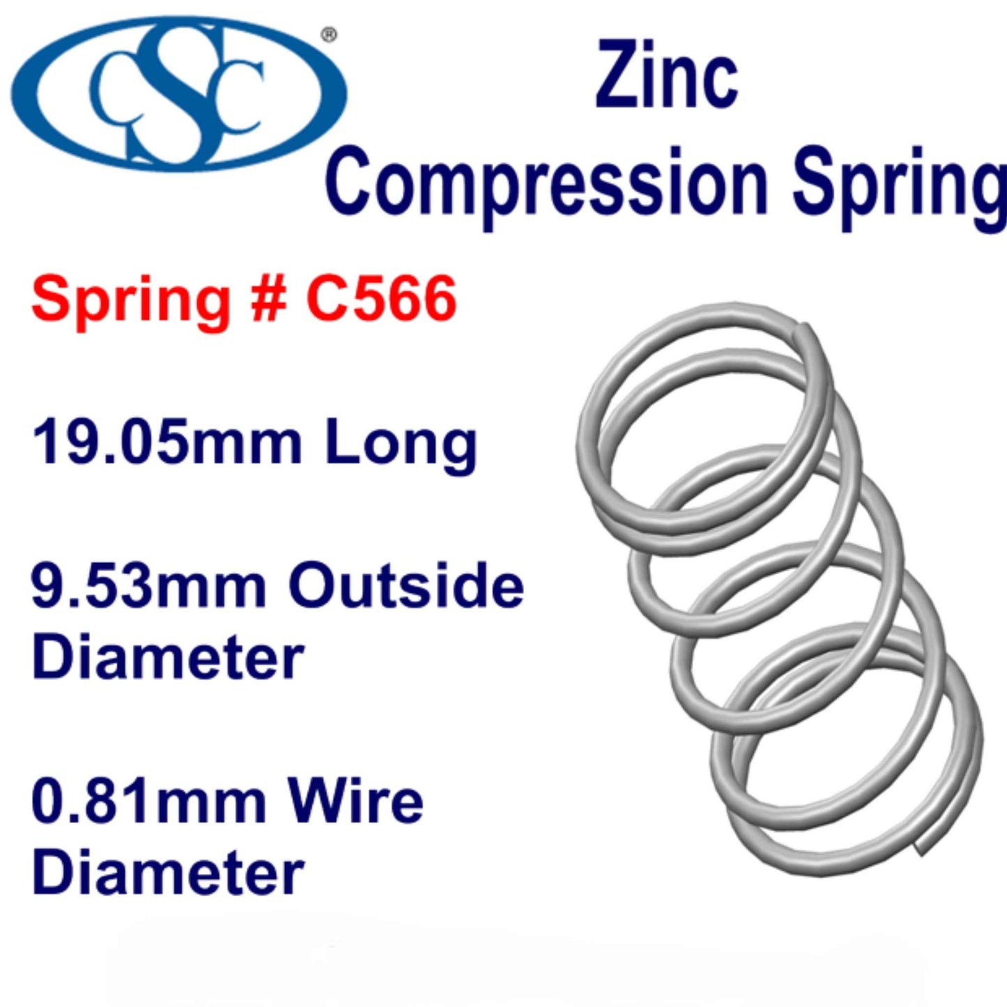 Zinc Compression Spring 88.9mm Long (25.4 OD x 3.05 WD) C826 (each) from Century
