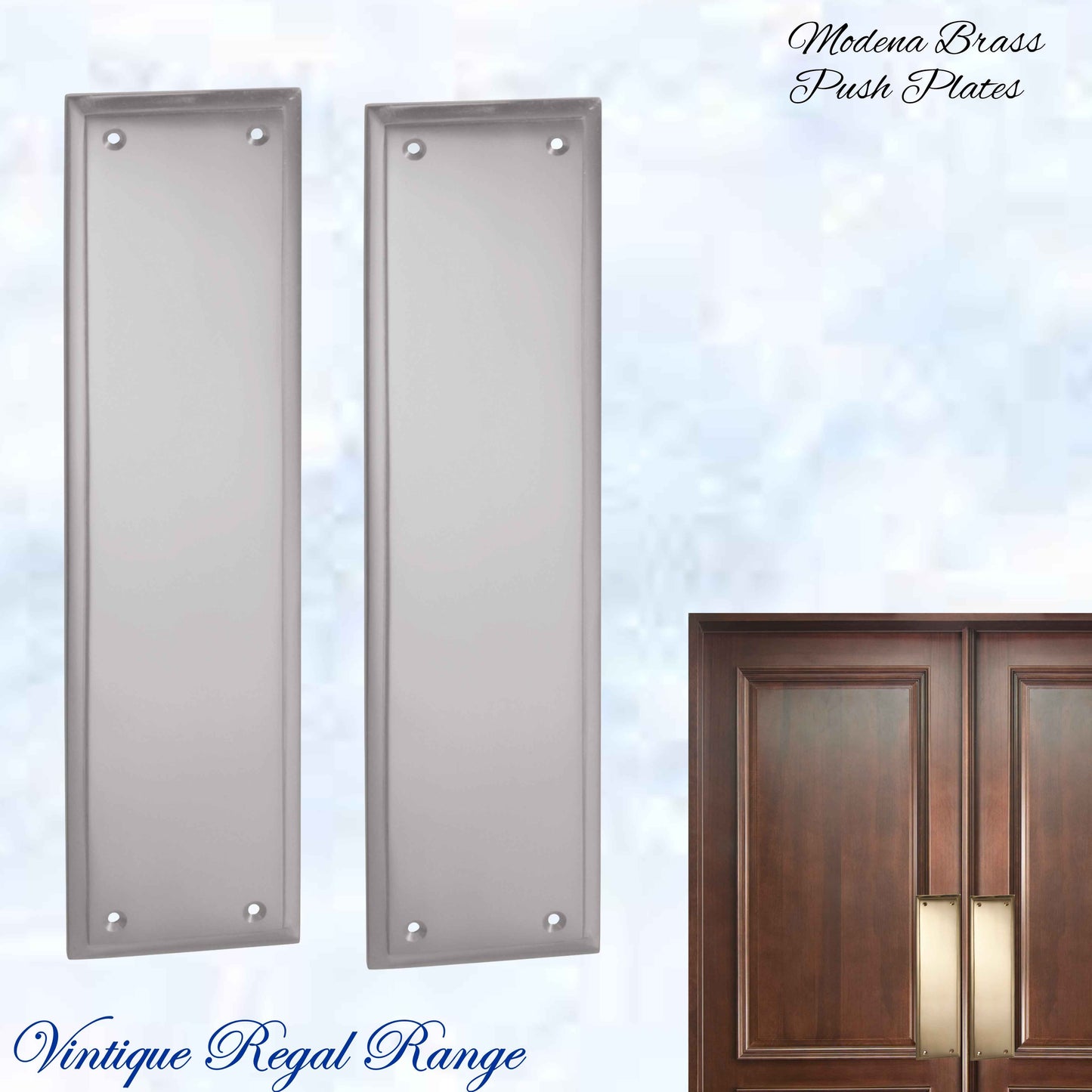 Satin Chrome Plated MODENA Brass Push Plate 300mm x 75mm