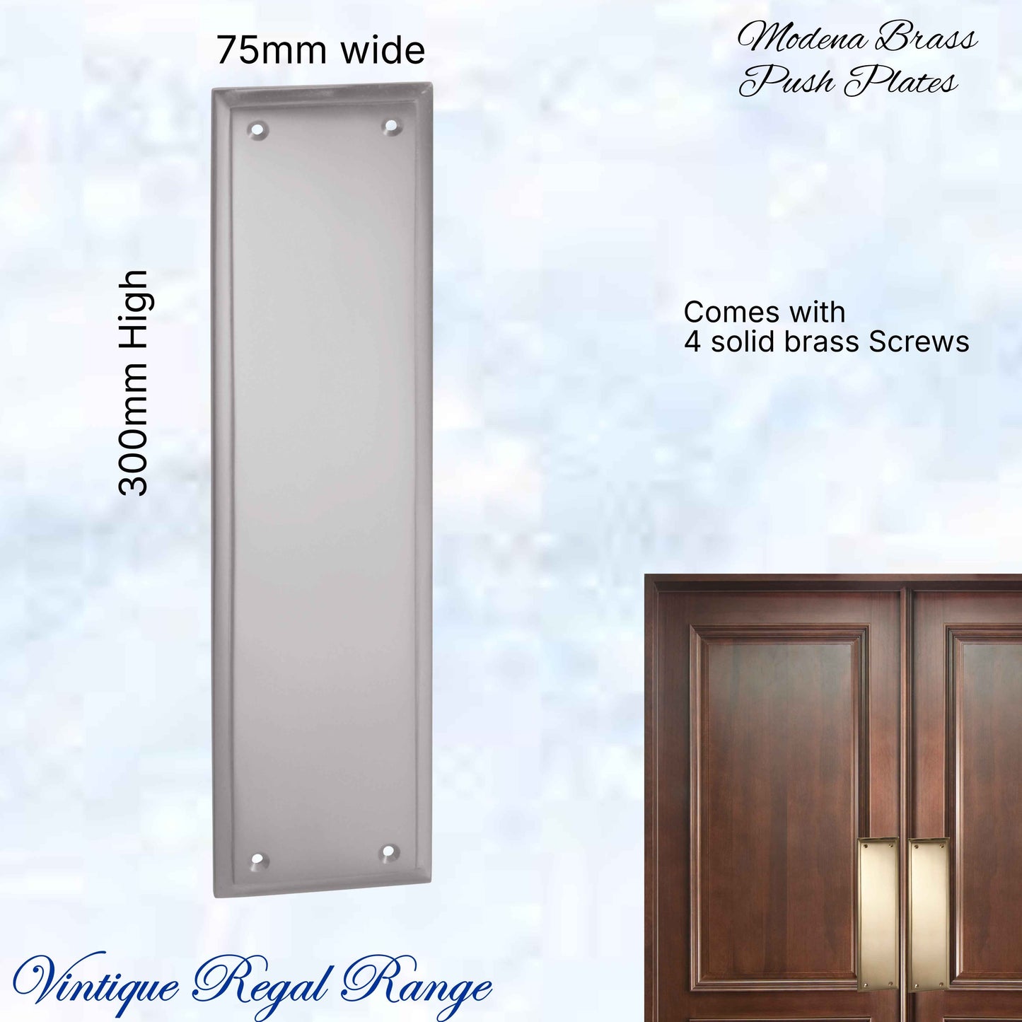 Satin Chrome Plated MODENA Brass Push Plate 300mm x 75mm