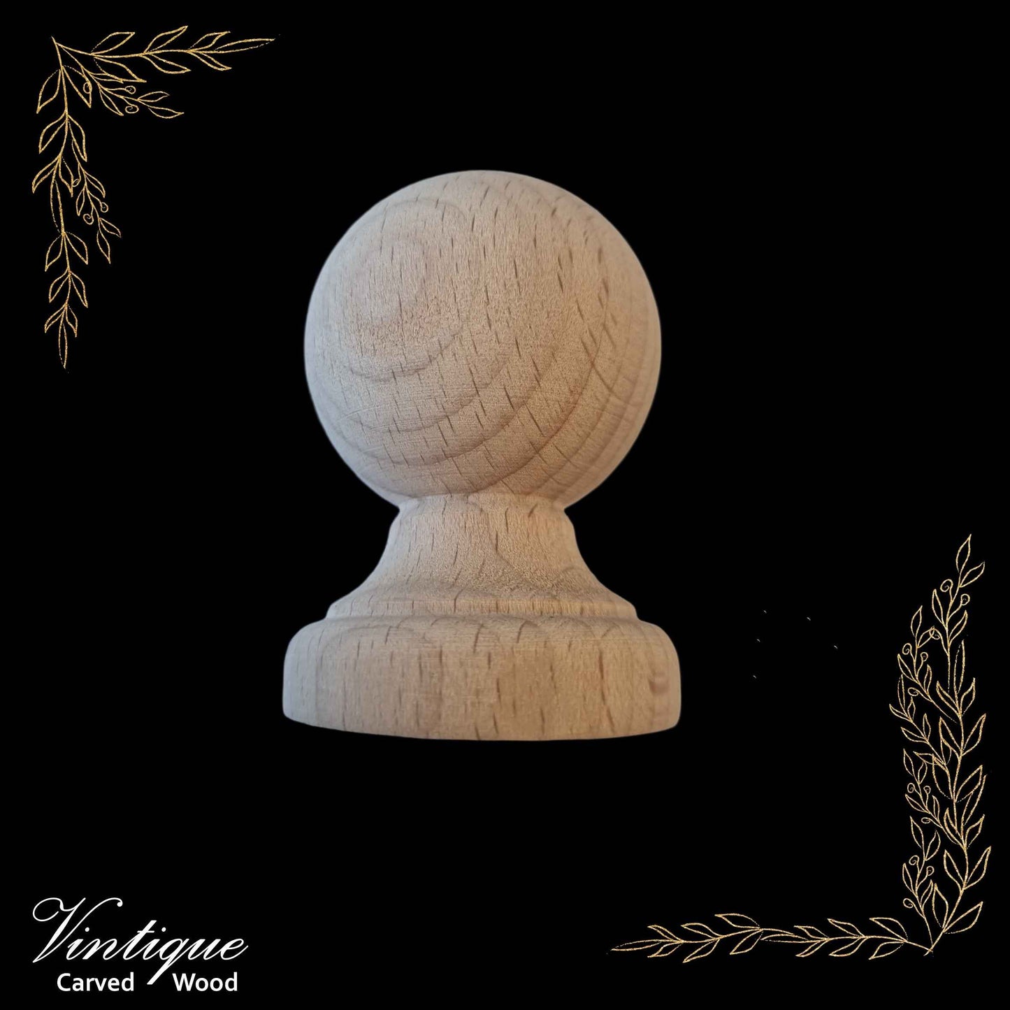 large Classic Ball Wood Finial 50mm dia x 65mm long