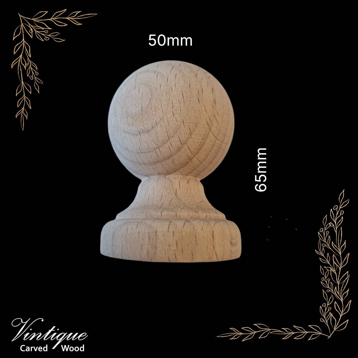 large Classic Ball Wood Finial 50mm dia x 65mm long