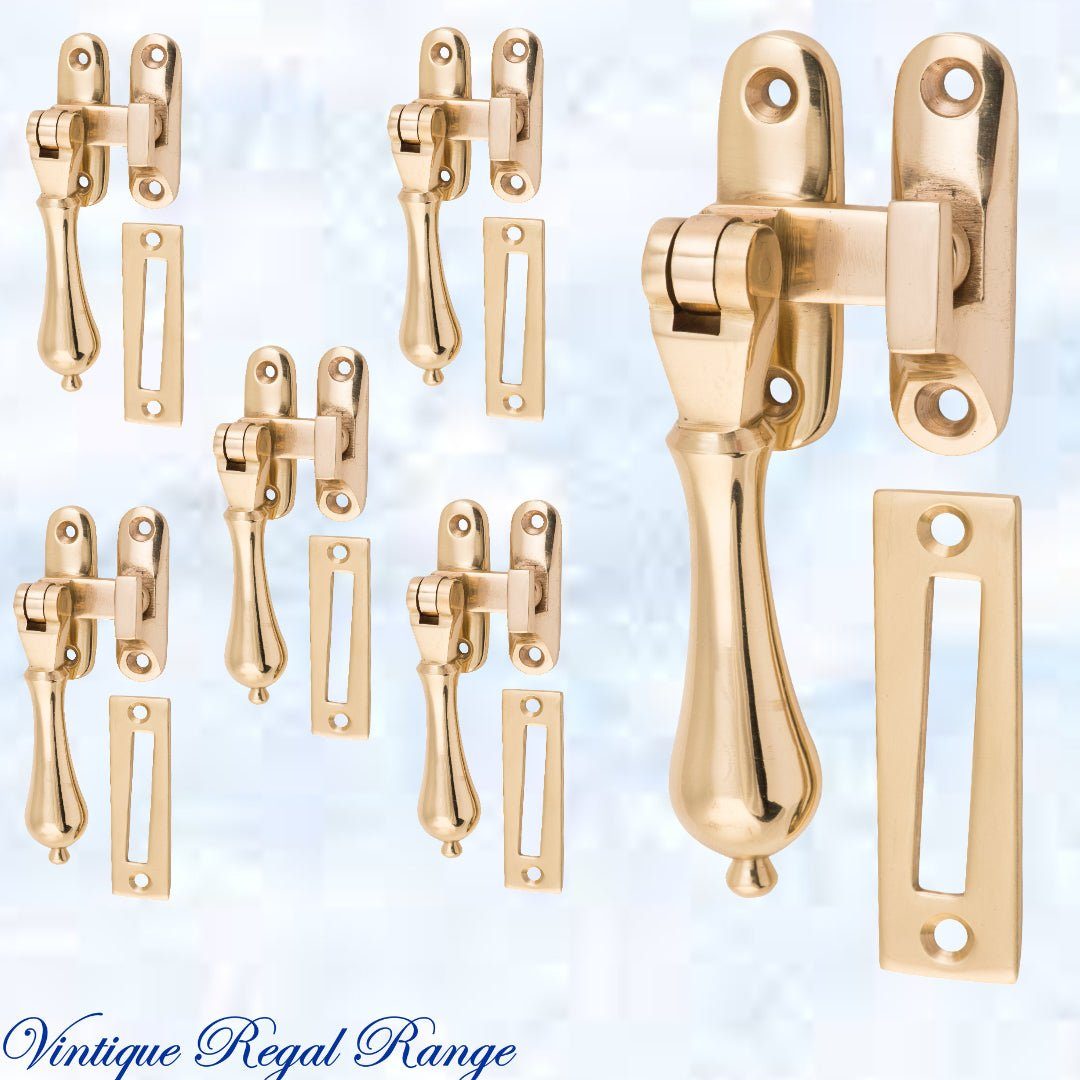 Polished brass Art-Deco window fastener 50mm x 85mm-Vintique Concepts