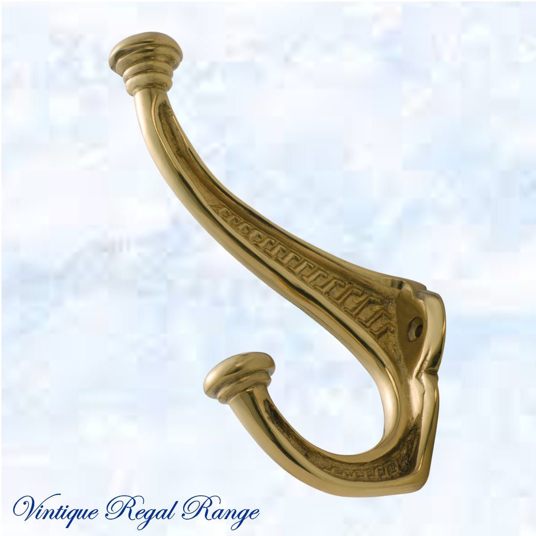 Polished Brass Coat & Hat Hook T-Series 145 x 95mm-Vintique Concepts