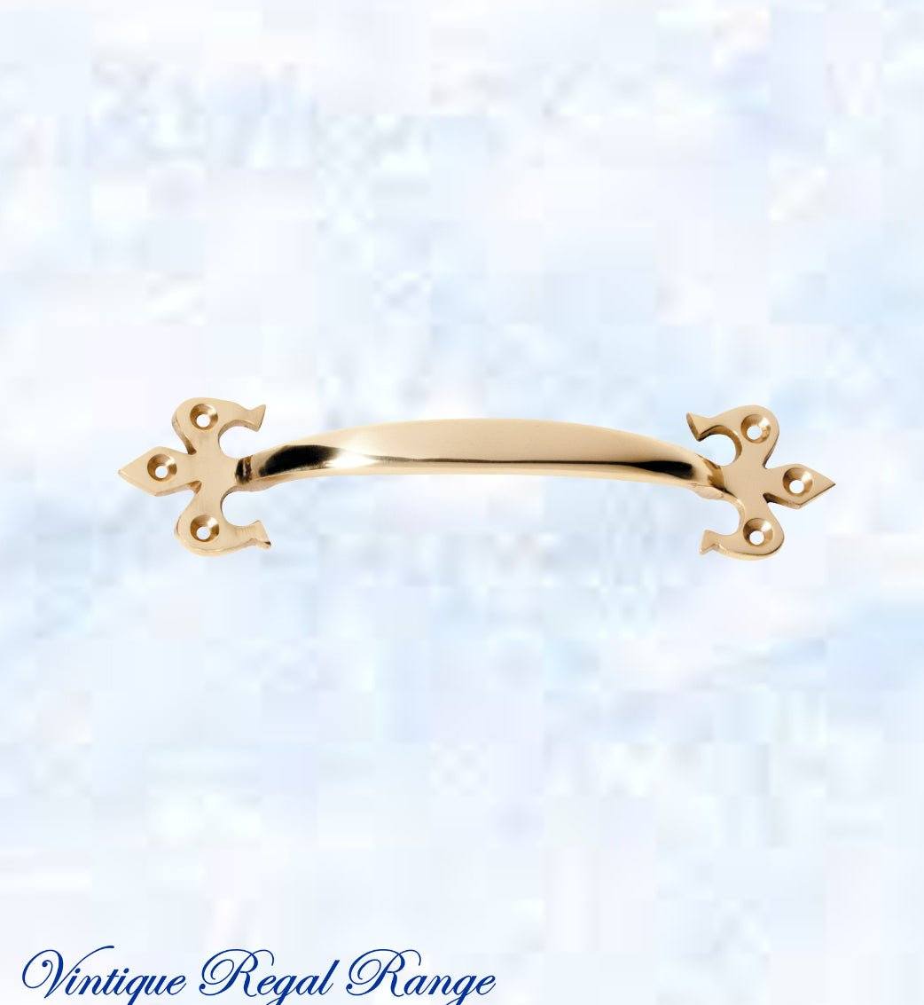 Polished Brass Fleur de Lis elegant Pull handle (4 sizes)-Vintique Concepts