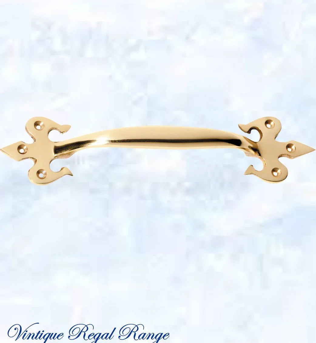 Polished Brass Fleur de Lis elegant door or cupboard Pull handle (4 sizes) - Vintique Concepts