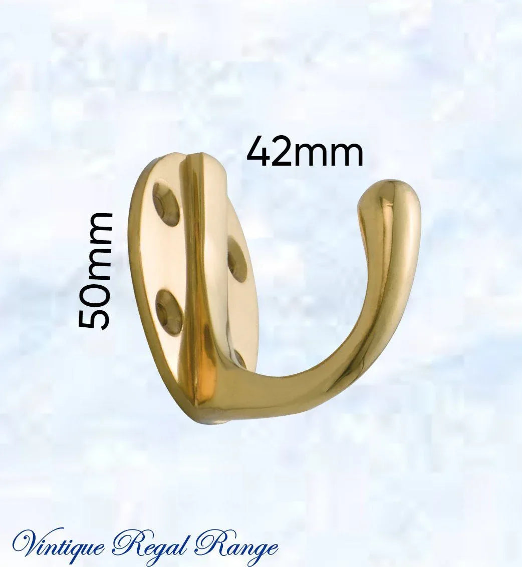 Polished Brass Oval Single Prong Robe Hook 50mmx 42mm - Vintique Concepts