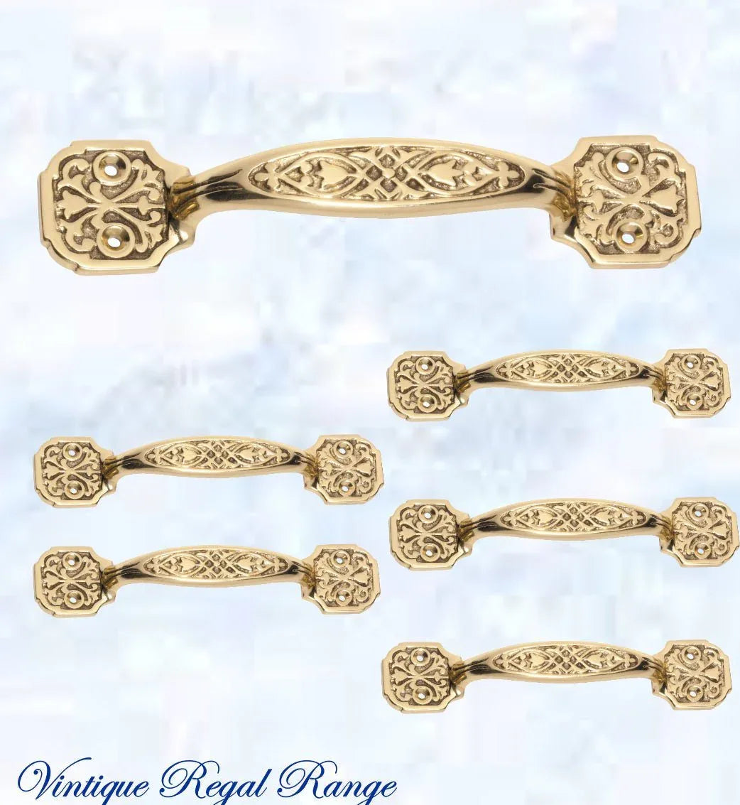 Polished Brass Regal Ornate Cabinet Pull Handle 170mm L - Vintique Concepts