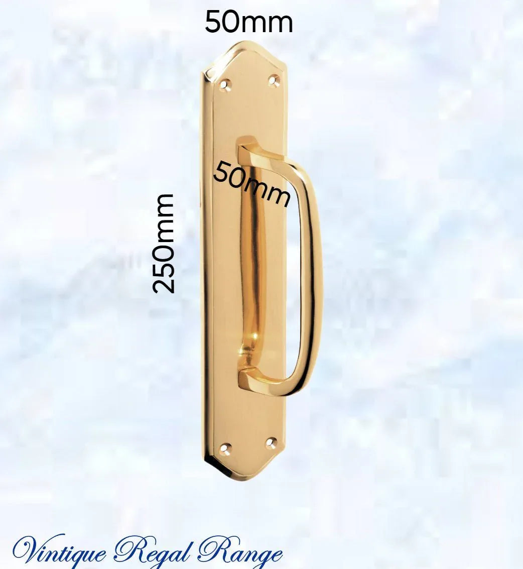 polished brass retro offset pull handle w/backplate -250x50mm - Vintique Concepts