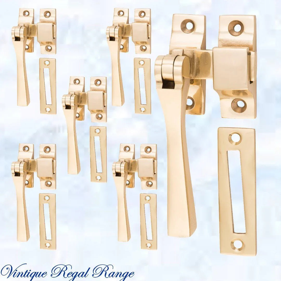 Polished brass Square-Edge window fastener 55 x 95mm - Vintique Concepts