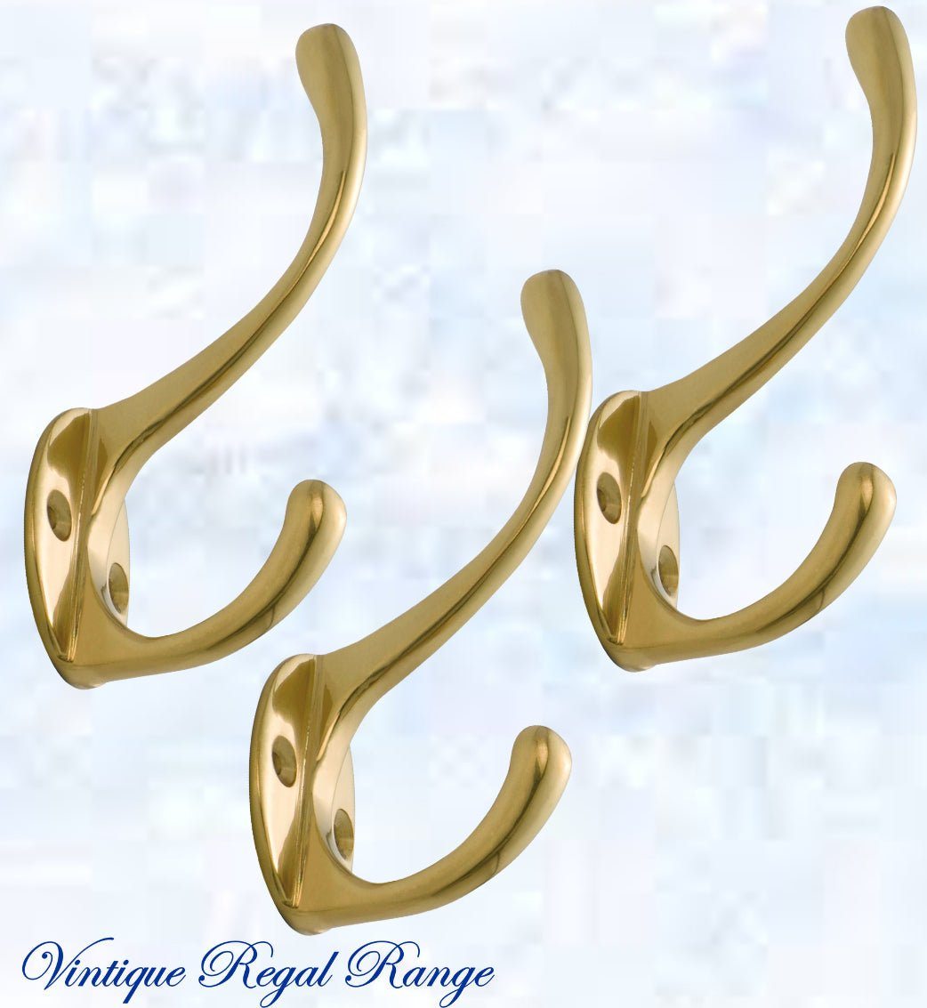 Polished Brass Traditional Coat & Hat Hook 110mm x 50mm-Vintique Concepts